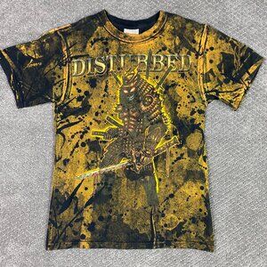 Disturbed T Shirt All Over Print Men's Small Band Heavy Metal Rock Acid Wash AOP